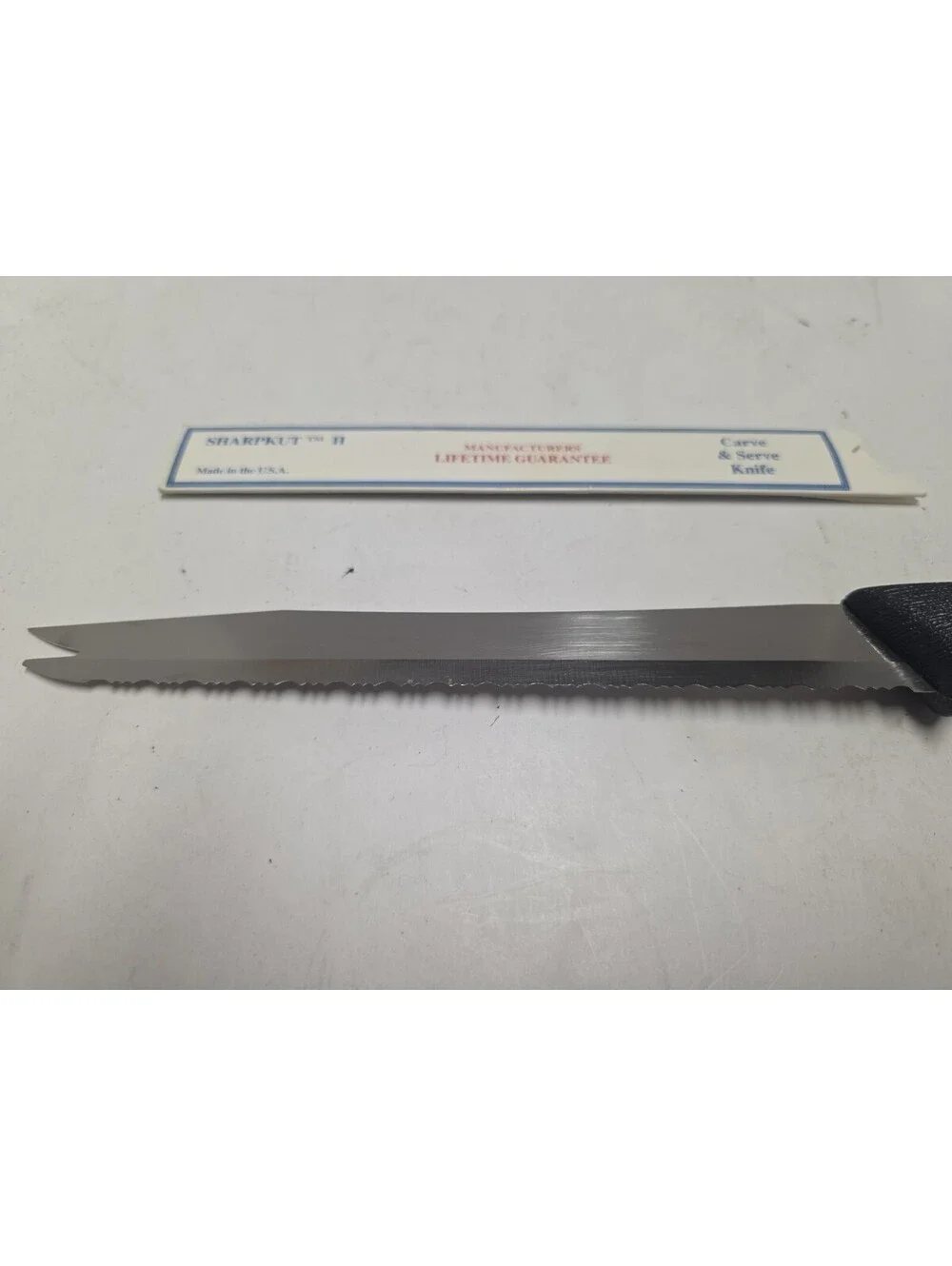 Vintage Quikut Sharpkut II Carve & Serve Knife Serrated Stainless Use w/ Sleeve
